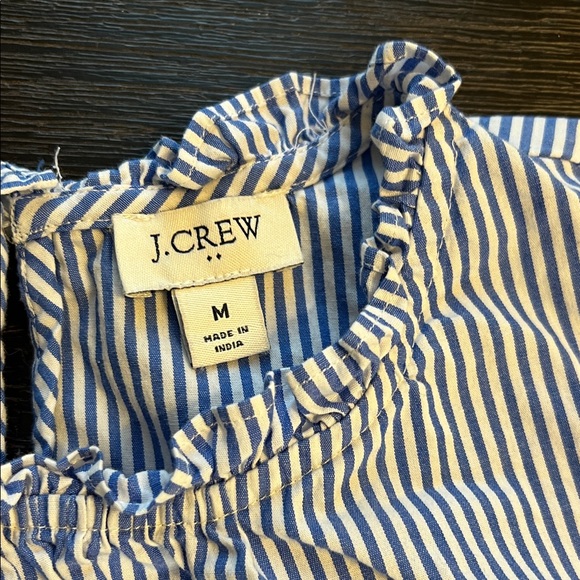 J. Crew Blue and White Striped Ruffle Neck Top - Picture 2 of 5